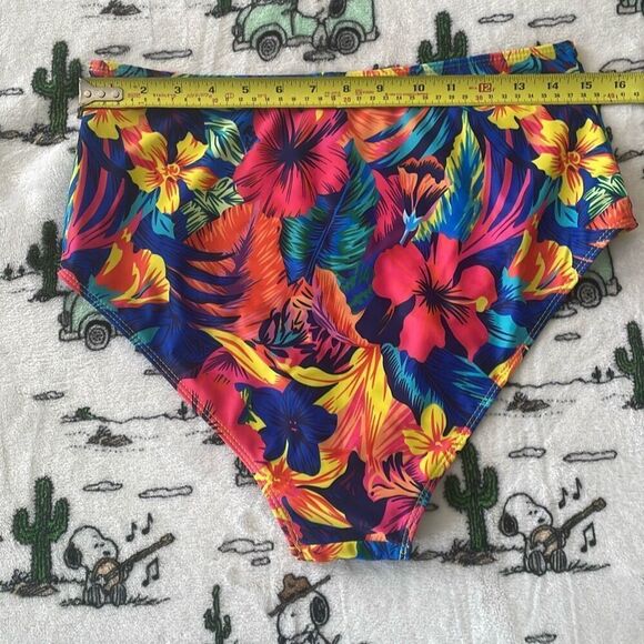 Tropical floral hibiscus flower Hawaiian print high waisted bikini bottom 1XL - Picture 5 of 9
